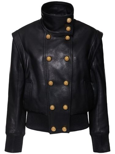 Chaqueta Bomber De Piel De Cuello Alto - BALMAIN - Modalova