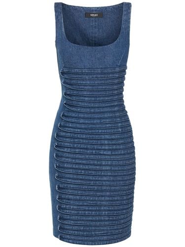 Cotton Denim Midi Dress - VERSACE - Modalova