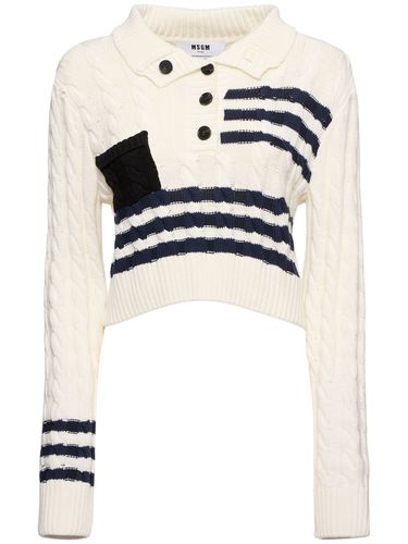 Striped Cable Knit Crop Polo Sweater - MSGM - Modalova