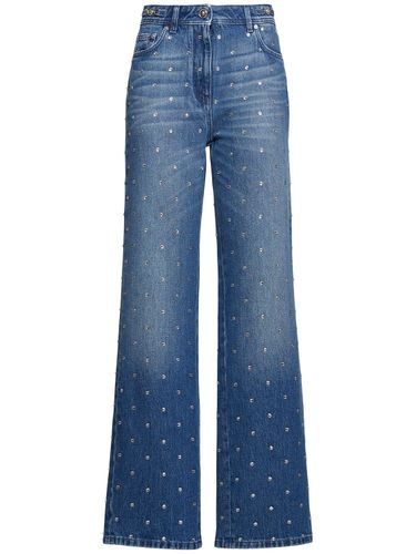 Cotton Denim Straight Jeans W/crystals - VERSACE - Modalova