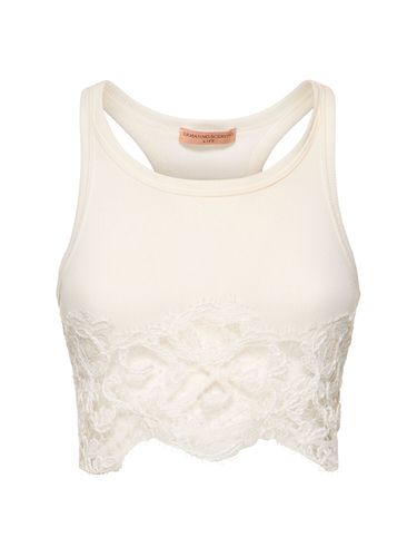 Crop Top In Misto Cotone Con Pizzo - ERMANNO SCERVINO - Modalova