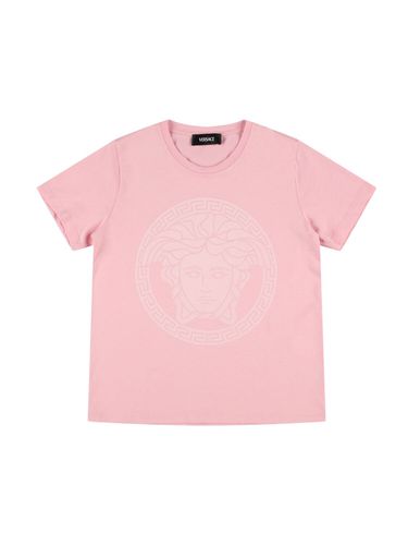 Camiseta De Jersey De Algodón Estampada - VERSACE - Modalova