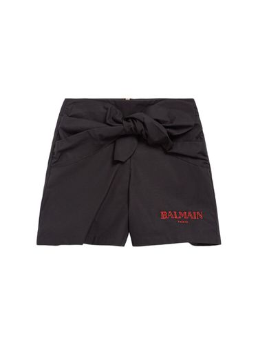 Shorts De Popelina De Algodón Con Lazo - BALMAIN - Modalova