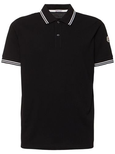 Striped Trim Cotton Piquet Polo Shirt - MONCLER - Modalova