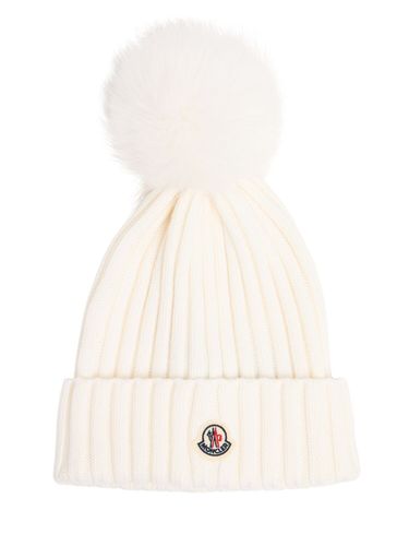 Logo Extrafine Wool Pom Pom Beanie - MONCLER - Modalova