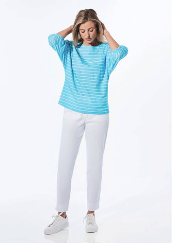 Shirt aus Effektgarn - eisblau / weiß / geringelt - Gr. 38 von - Goldner Fashion - Modalova