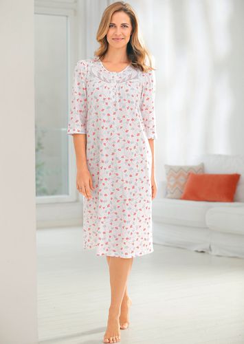 Nachthemd mit 3/4-Arm, Knopfleiste und floralem Dessin - weiß / koralle / gemustert - Gr. 24/25 von - Goldner Fashion - Modalova