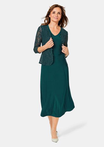 Kleid mit paillettenbesetzter Spitzenjacke - smaragd - Gr. 22 von - Goldner Fashion - Modalova