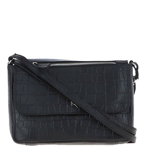 Valentina Flap Over Croc Print Real Leather Shoulder Bag: MC5 Black NA - Ashwood Handbags - Modalova