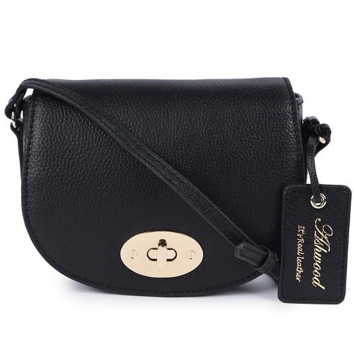 Apos;Borsa della Moda&apos; Real Leather Saddle Crossbody Bag: 63753 Black NA - Ashwood Handbags - Modalova