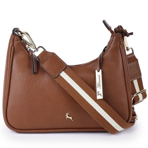 Apos;Bella Toscana&apos; Real Leather Crossbody Bag with Webbing Strap: 64296 Two Tone Tan NA - Ashwood Handbags - Modalova