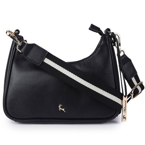 Apos;Bella Toscana&apos; Real Leather Crossbody Bag with Webbing Strap: 64296 Black NA - Ashwood Handbags - Modalova