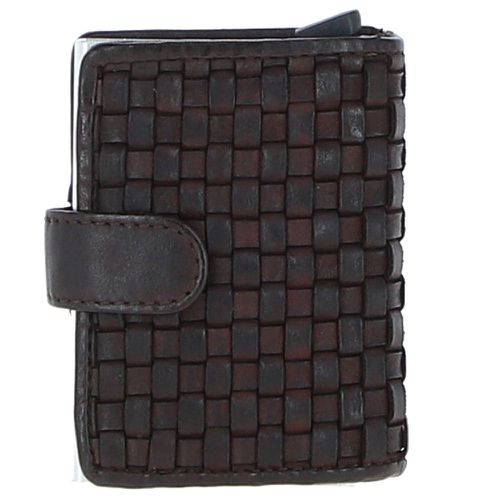 La Perfetto' Metal & Woven Leather Card Wallet Case: D-10W Dark Brown NA - Ashwood Handbags - Modalova
