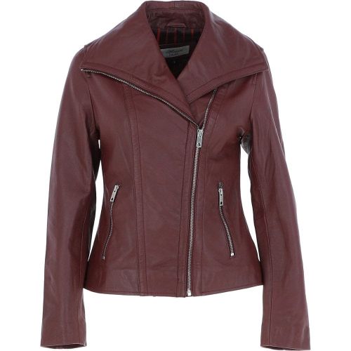 Apos;Isabella&apos; Ladies Leather Wide Collar Biker Jacket: Universal Oxblood 18 - Ashwood Handbags - Modalova