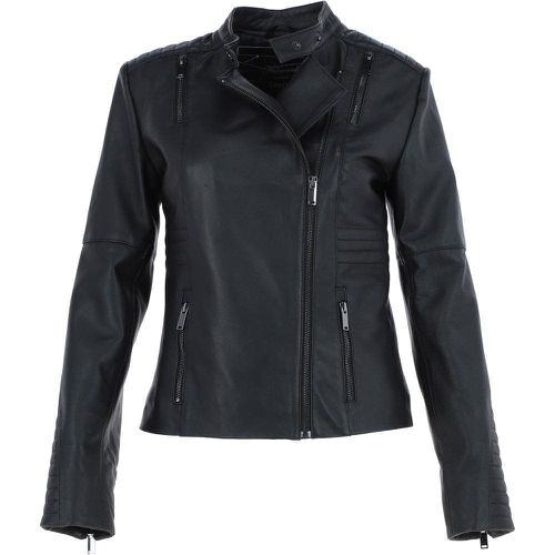 Apos;Alessia&apos; Mandarin Collar Ladies Leather Biker Jacket: AWL-2003 Black 8 - Ashwood Handbags - Modalova