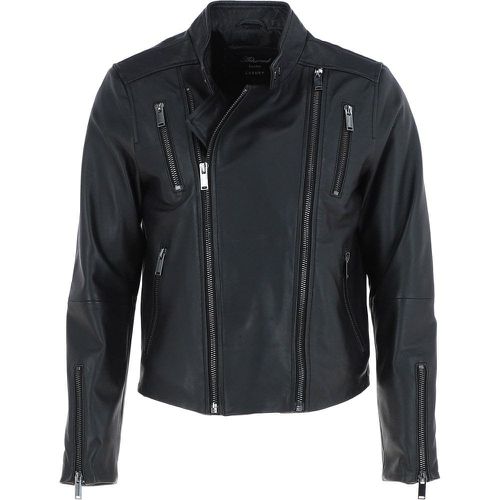 Apos;Rocco&apos; Mens Leather Dual Cross Zip Stylish Biker Jacket: AWL-103 Black Size 4XL - Ashwood Handbags - Modalova