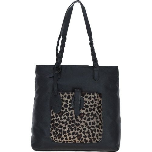 Apos;Mito di Pelle&apos; Leather Shoulder Bag: ELA 1128 Black/Leopard Print NA - Ashwood Handbags - Modalova