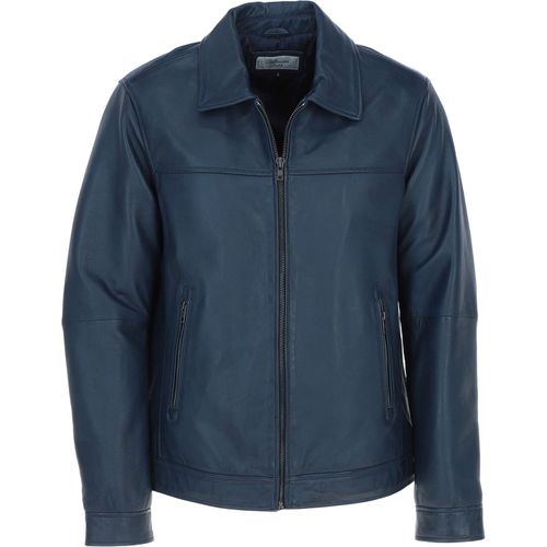 Apos;Brando&apos; Men&apos;s Classic Leather Bomber Jacket: awl-brando Navy Blue Size 2XL - Ashwood Handbags - Modalova