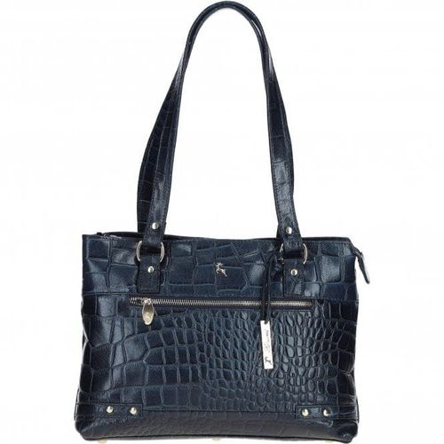 Apos;Velutto Eleganza&apos; Zip Mid Section Real Leather Shoulder Bag: 52234 Navy/croc NA - Ashwood Handbags - Modalova