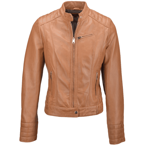 Apos;Essen&apos; Real Leather Biker Jacket: NANCY Cognac 18 - Ashwood Handbags - Modalova