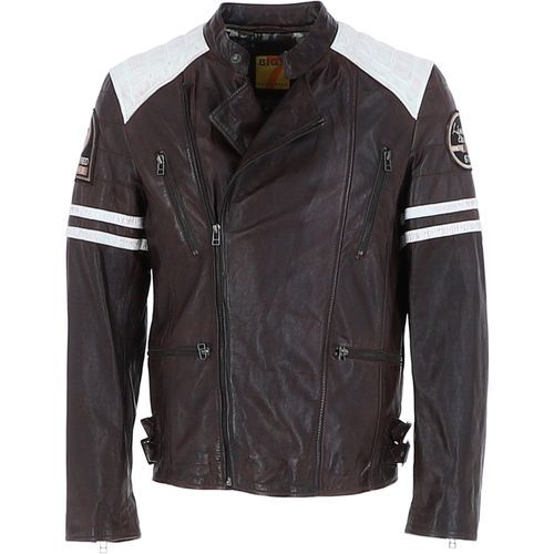 Real Leather Side Zip Biker Jacket with White Patch Details: m 1132 Bordo Size XL - Ashwood Handbags - Modalova