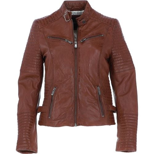 Real Leather Ribbed Detailing Biker Jacket: bikex Cognac 14 - Ashwood Handbags - Modalova