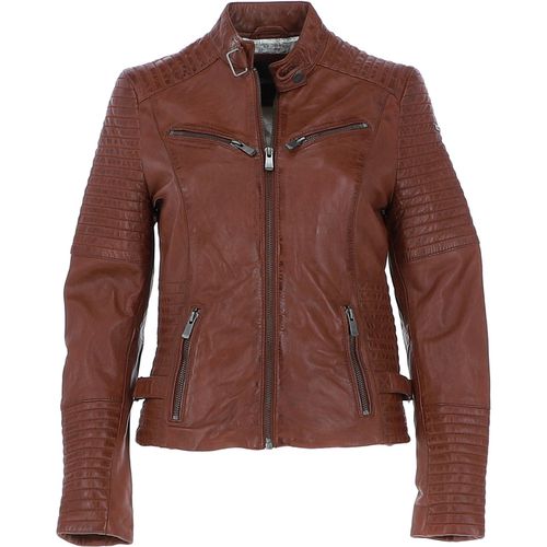 Real Leather Ribbed Detailing Biker Jacket: bikex Cognac 16 - Ashwood Handbags - Modalova