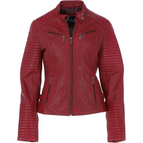 Real Leather Ribbed Detailing Biker Jacket: bikex Red 14 - Ashwood Handbags - Modalova