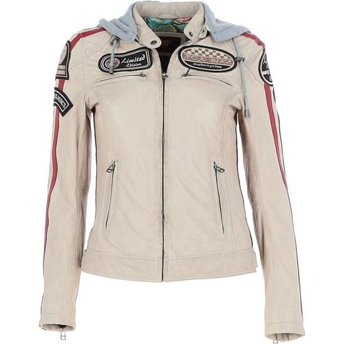 Real Leather Biker Jacket with Detachable Hood: l-nirma Beige 22 - Ashwood Handbags - Modalova