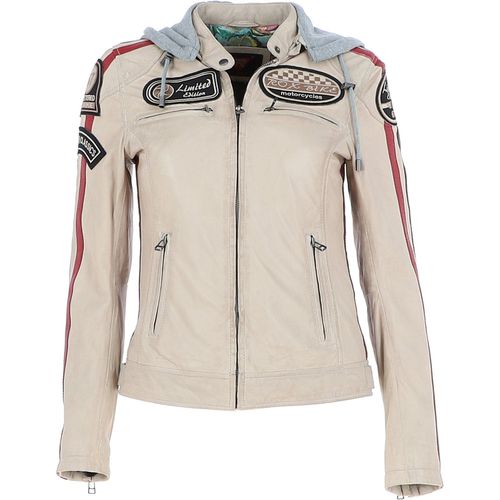 Real Leather Biker Jacket with Detachable Hood: l-nirma Beige 24 - Ashwood Handbags - Modalova