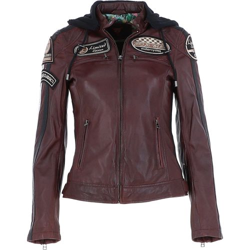 Real Leather Biker Jacket with Detachable Hood: l-nirma Bordo 14 - Ashwood Handbags - Modalova