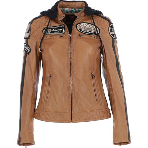 Real Leather Biker Jacket with Detachable Hood: l-nirma Cognac 16 - Ashwood Handbags - Modalova