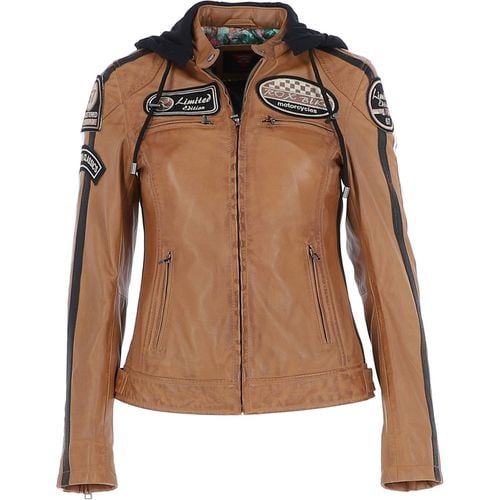 Real Leather Biker Jacket with Detachable Hood: l-nirma Cognac 20 - Ashwood Handbags - Modalova