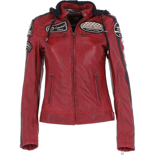 Real Leather Biker Jacket with Detachable Hood: l-nirma Red 12 - Ashwood Handbags - Modalova