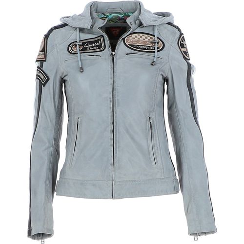 Real Leather Biker Jacket with Detachable Hood: l-nirma Gray 14 - Ashwood Handbags - Modalova