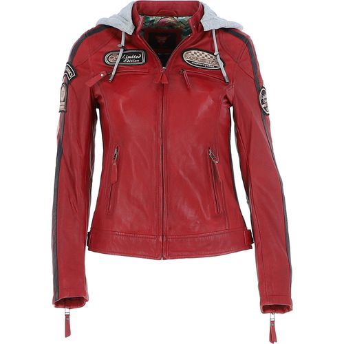 Apos;Nirma&apos; Detachable Hood Leather Biker Jacket: nirma Red 14 - Ashwood Handbags - Modalova