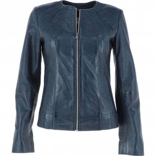 Womens Collarless Leather Jacket : AWL-280 Navy 10 - Ashwood Handbags - Modalova