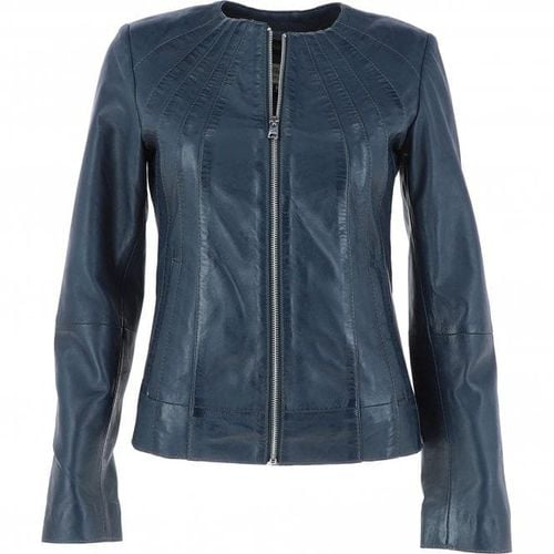 Womens Collarless Leather Jacket : AWL-280 Navy 20 - Ashwood Handbags - Modalova