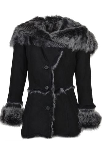 Toscana Long Haired Shearling Jacket With Large Hood: KB 32 HOODED Black 20 - Ashwood Handbags - Modalova