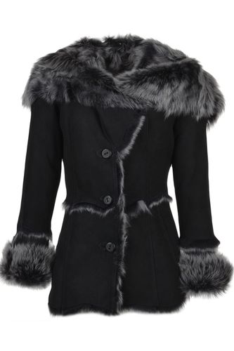 Toscana Long Haired Shearling Jacket With Large Hood: KB 32 HOODED Brown 16 - Ashwood Handbags - Modalova