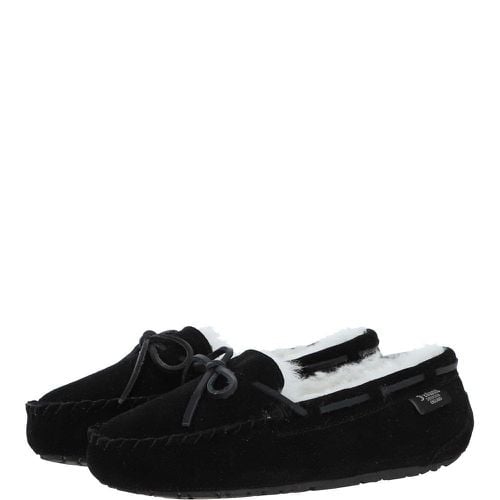 Women&apos;s Classic Suede Sheepskin Moccasin Slippers: LADIES MOCCASSINS Blk/white 3/4 - Ashwood Handbags - Modalova