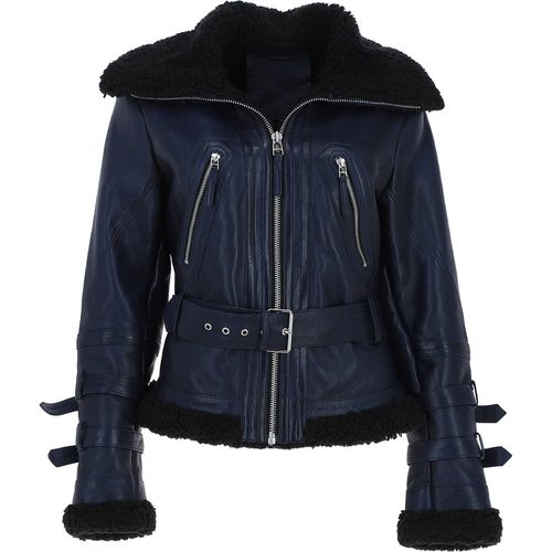 Ladies Leather Aviator Jacket With Oversized Fur Collar: 2420 Blue/black 16 - Ashwood Handbags - Modalova