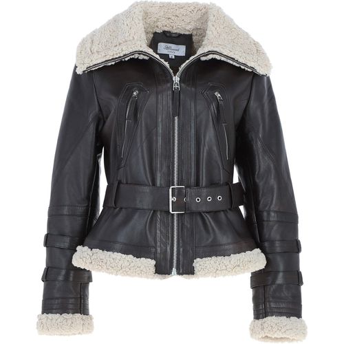 Ladies Leather Aviator Jacket With Oversized Fur Collar: 2420 Choco/beige 20 - Ashwood Handbags - Modalova