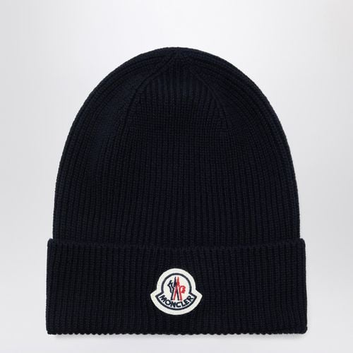 Blue wool bonnet with logo patch - Moncler - Modalova