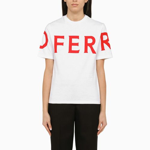 T-shirt girocollo bianca con logo - Ferragamo - Modalova