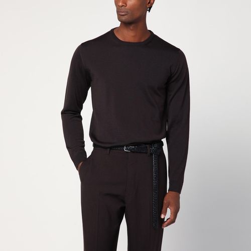 Maglione girocollo marrone in lana - Roberto Collina - Modalova