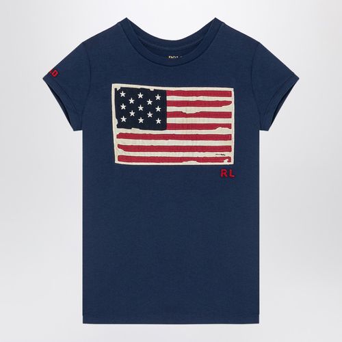 Marineblaues T-Shirt mit Rundhalsausschnitt aus Baumwolle mit Flaggenaufnäher - Polo Ralph Lauren - Modalova