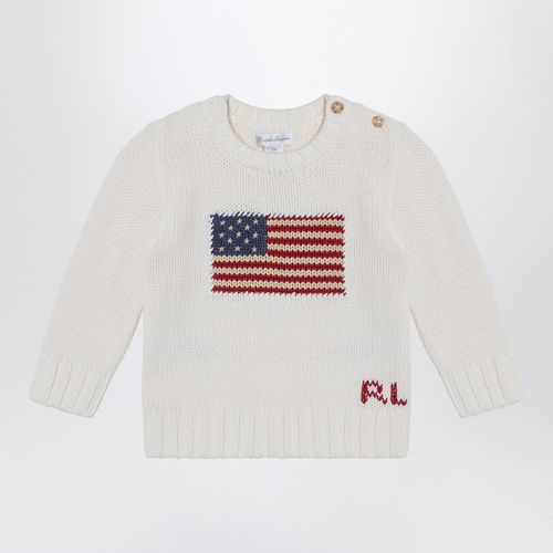 Maglia bianca in cotone con intarsio bandiera - Polo Ralph Lauren - Modalova