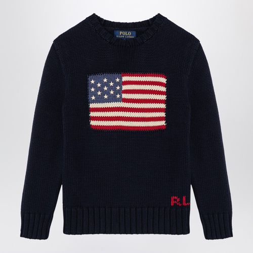 Maglia navy in cotone con intarsio bandiera - Polo Ralph Lauren - Modalova