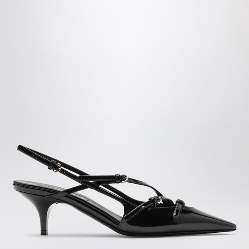 Black patent leather slingback with buckles - Miu Miu - Modalova